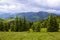 The place of tourists rest Carpathians Ukraine Europe. The nice view to the landscape of high mountains is opened from the valley.