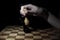 Placed chess pieces on a dark background, the concept of confrontation, fair and unfair play, political games, rivalry