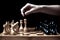 placed chess pieces on a dark background, the concept of confrontation, fair and unfair play, political games, rivalry