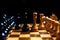 placed chess pieces on a dark background, the concept of confrontation, fair and unfair play, political games, rivalry