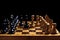 placed chess pieces on a dark background, the concept of confrontation, fair and unfair play, political games, rivalry