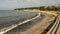 Plage de la Salis, the public beach filled with people in Antibes in southeastern France.