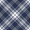 Plaid pattern in blue, white, soft yellow. Seamless classic large diagonal herringbone tartan print for spring summer autumn.