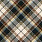 Plaid pattern multicolored in dark brown, orange, blue, yellow, off white. Textured autumn winter seamless tartan check graphic.