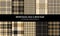 Plaid set in brown black, gold, beige. Seamless textured autumn winter tartan check patterns for flannel shirt, skirt, scarf.