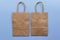 Plain blank brown paper bag front and back on a blue background, empty for own design