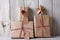 Plain brown paper wrapped Christmas presents