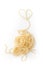 Plain cooked spaghetti pasta pile with heart, on white background.