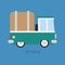 Plain flat vector color icon service staff car. Commercial vehicle. Cartoon vintage style. Cargo transportation. Pickup