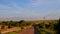 Plain Sunny Rural Landscape with Farm Rare Trees against Sky