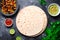 Plain Tortillas with Tomato Salsa, Guacamole and Fresh Parsley on Dark Background, Wheat Tortillas, Mexican Food