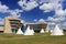 Plains First Nations Tipis in front of First Nations University Building, University of Regina, Saskatchewan, Canada