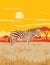 Plains Zebra in Serengeti National Park Northern Tanzania Africa Art Deco WPA Poster Art