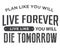 Plan like you will live forever, live like you will die tomorrow