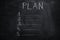 Plan list on black chalkboard