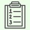 Plan list line icon. Checklist with ranking numbers on clipboard outline style pictogram on white background. Numbered