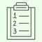 Plan list thin line icon. Checklist with ranking numbers on clipboard outline style pictogram on white background