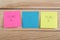 Plan a or plan b on colorful office stickers on wooden desk