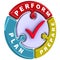 Plan, prepare, perform. The check mark in the form of a puzzle