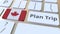 PLAN TRIP text and flag of Canada on the computer keyboard, travel related 3D animation