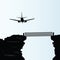 Plane above the bridge on the cliff vector illustration