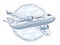 Plane airliner with round shape, airlines air travel emblem or i