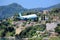 Plane approaching Corfu airport. Kanoni peninsula, Corfu island, Ionian Sea, Greece.