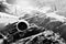 Plane black white travel transportion airplane mountains
