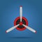 Plane blade propeller isolated on blue background. Vintage airplane propeller with radial engine. Turbine icon, fan