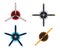 Plane blade propeller set isolated on white background. Vintage airplane propeller icons with radial engine. Turbines