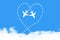 Plane on cloud shaped business concept, partnership as heart airplane line path connected together shaped as feeling of teamwork