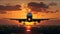 Plane Commercial Airliner Passenger Jet Landing Airport In Sunset