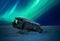 Plane crashed in Iceland with northern lights dancing on the background on a snowscape