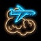 plane flies in clouds neon glow icon illustration