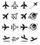 Plane, flight, airport icons set