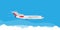 Plane fly in cloud sky illustration banner concept. Travel tourism jet direction holiday flat. Cartoon commercial passenger