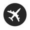 Plane icon vector shape or airplane jet silhouette symbol round black and white monochrome flat airport pictogram