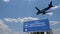 Plane landing in Moscow Moskva Sheremetyevo with signboard