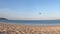 The plane lands over a sandy beach