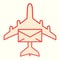 Plane with letter line icon. Air mail delivery, avia shipping. Postal service vector design concept, outline style
