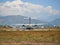 A plane of local, Nepalese airlines on the runway of the airport in Pokhara