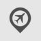 Plane in map pointer icon. Airplane location.