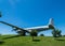 Plane monument on the riverbank in Cordoba, Spain