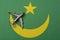 Plane over flag Mauritania, the concept of journey