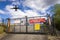 Plane over gates of Manchester Airport, England