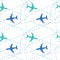 Plane pattern, seamless pattern with planes, blue plane on white