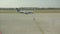 Plane of Ryanair Airlines is riding on runway before departure.