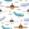 Plane seamless pattern for kids with cute drawing. Ideal for cards, invitations, baby shower, party, kindergarten, children