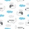 Plane seamless pattern for kids with cute drawing. Ideal for cards, invitations, baby shower, party, kindergarten, children