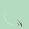 Plane take off. Airplane with white circular track. Vector illustration